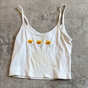 Floral Embroidered White Tank Top